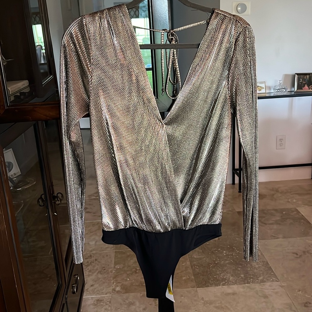 BCBGeneration Metallic Long-sleeve Bodysuit